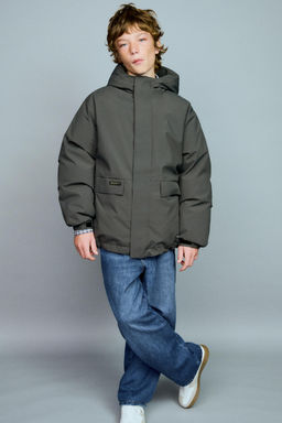 WATER-REPELLENT 50% FEATHER AND 50% DOWN PUFFER JACKET WITH LABEL