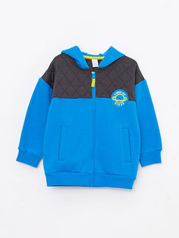 Kap??onlu Uzun Kollu Renk Bloklu Erkek Bebek Fermuarl? Sweatshirt
