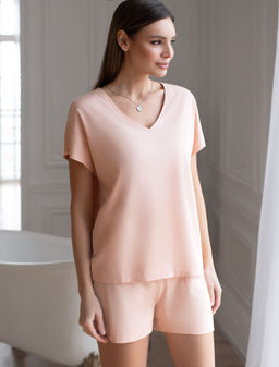 Свободная футболка с V-вырезом и цельнокроеным рукавом из 100% хлопка