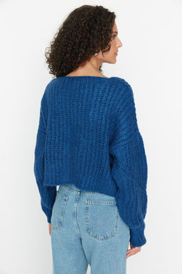 Indigo Yumusak Dokulu Crop Triko H?rka TWOAW21HI0017