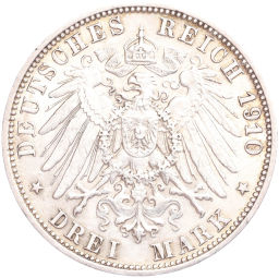 Монета 3 марки 1910 года F Германия (Вюртембург)