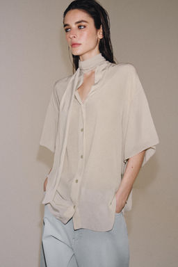 CAMISA FLUIDA LAZADA ZW COLLECTION / Beige - Zara фото 7