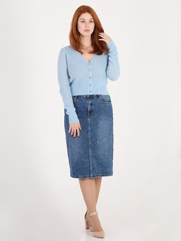 Юбка джинсовая миди прямая для полных - Almond фото 2