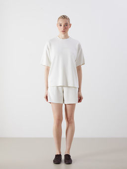 Bisiklet Yaka Bask?l? Oversize Kad?n Ti??rt