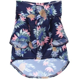 Рубашка для собак и кошек малых и средних пород "СТИЛЬНЫЙ БРО", цвет синий, принт ананасы с цветами, размер M