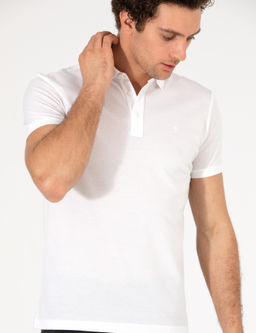 Белая базовая футболка узкого кроя с воротником поло из мерсеризованной ткани