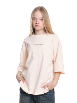 Футболка с принтом для девочки 22-7455 персик/черный