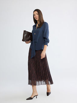 Beli Lastikli Ekose Desenli Pileli Etek