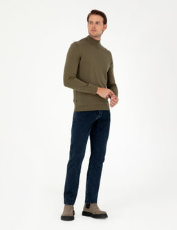 Koyu Haki Slim Fit Yar_m Bal_k__ Yaka Basic Triko Kazak - Pierre cardin фото 4