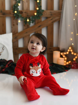 Bisiklet Yaka Uzun Kollu Nak?? Detayl? K?z Bebek Kadife Tulum