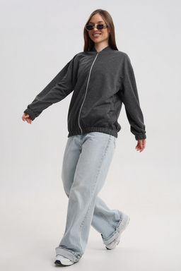 Бомбер из коттон фита антрацит меланж