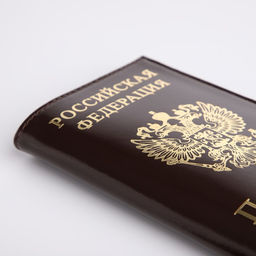Обложка для паспорта, с гербом, с тиснением фольгой, гладкая, коричневая