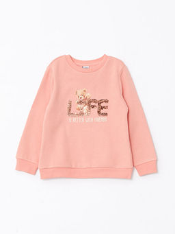Bisiklet Yaka Bask?l? ?ift Y?nl? Payetli Uzun Kollu K?z ?ocuk Sweatshirt - Waikiki фото 2