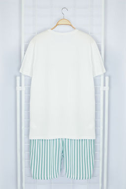 TRENDYOL MAN Mavi Ekru Cizgili Regular Fit Couple/Cift Orme Sortlu %100 Pamuklu Pijama Tak?m? TMNSS24PT00017 - Trendyolmilla фото 8