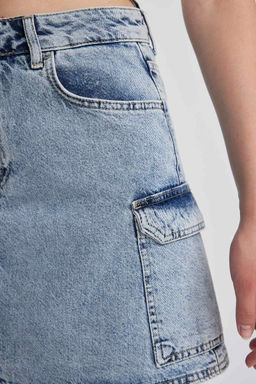 Джинсовая мини-юбка Cargo Fit из 100 % хлопка - Defacto фото 6