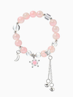 Браслет с подвесками "Сахарный" ночное небо, шар № 10/8, цвет розово-белый в серебре