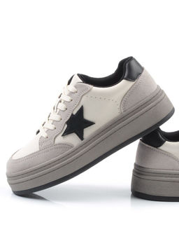 03-YE475-2 BEIGE/GREY Кроссовки женские (натуральная кожа)