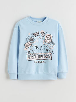 Bisiklet Yaka Stitch Bask?l? K?z ?ocuk Sweatshirt