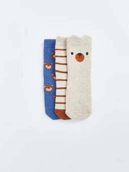 Bask?l? Erkek Bebek Soket ?orap 3l?