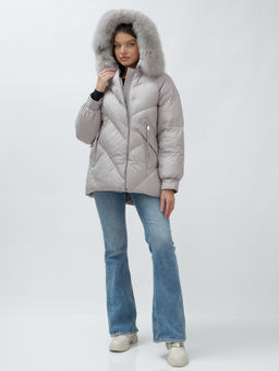 Полупальто женское зимние с мехом песец люкс класса серого цвета 6227Sr - Mtforce фото 6