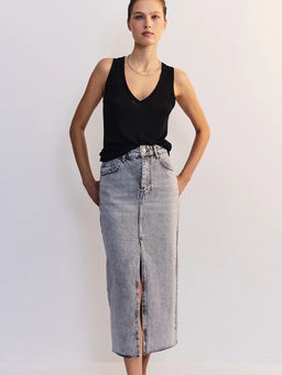 Джинсовая юбка миди с разрезом спереди ZR2605092350-107 / Zarina