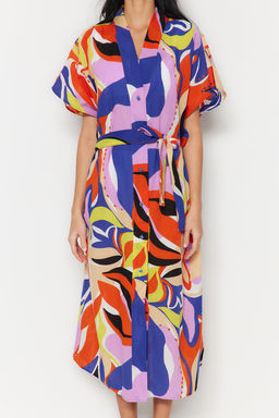 Soyut Desenli Maxi Dokuma %100 Pamuklu Plaj Kimono&Kaftan TBESS23KM00036