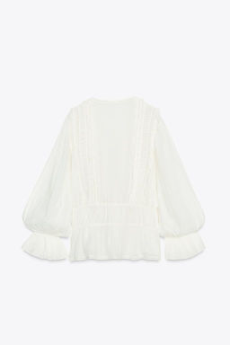 ZW COLLECTION ROMANTIC LADDER STITCH SHIRT - Zara фото 6