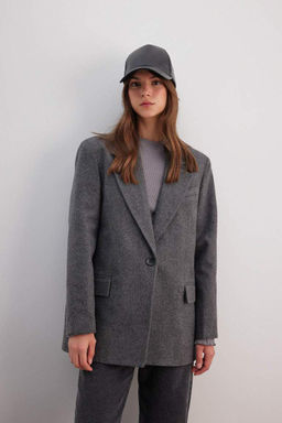 Фланелевая куртка-блейзер стандартного кроя с воротником - Defacto фото 4