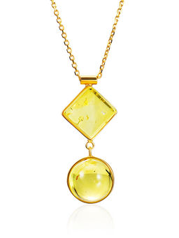 Яркое колье-цепочка с подвеской из натурального лимонного янтаря Рафинад