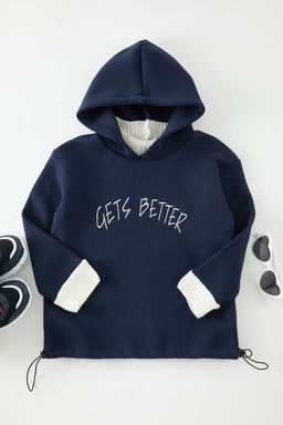 Lacivert K?z Cocuk Bask?l? Orme Mini Me Sweatshirt TKDAW25SW00095
