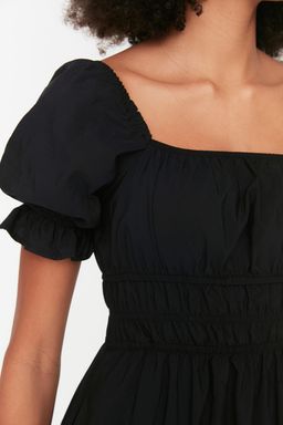 TRENDYOLMILLA K?rm?z? Belden Ac?lan Balon Kollu Midi Dokuma Elbise TWOSS22EL1768 фото 12