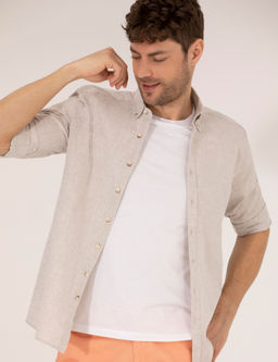 Рубашка Pierre Cardin Regular Fit светло-коричневая с длинным рукавом
