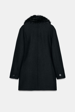 CROPPED WOOL COAT WITH FAUX FUR LAPEL - Zara фото 9