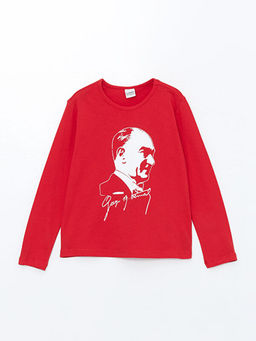 Bisiklet Yaka Atat?rk Bask?l? K?z ?ocuk Ti??rt - Waikiki фото 3