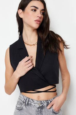 Trendyolmilla Siyah Fitted Dokuma Crop Yelek TWOSS24YE00032  фото 3