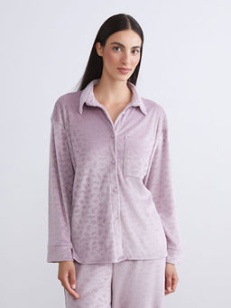 G?mlek Yaka Kadife Kad?n Pijama Tak?m?