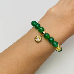 Браслет из зеленого Кварца и Цитрина с подвеской Цветок 18 см - Радуга самоцветов фото 4