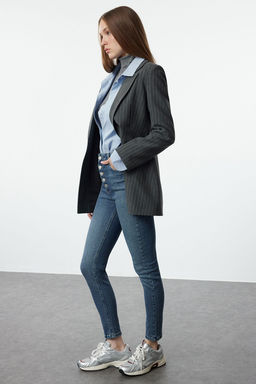 Koyu Mavi Onden Dugmeli Yuksek Bel Skinny Jeans TWOSS23JE00077 - Trendyolmilla фото 2