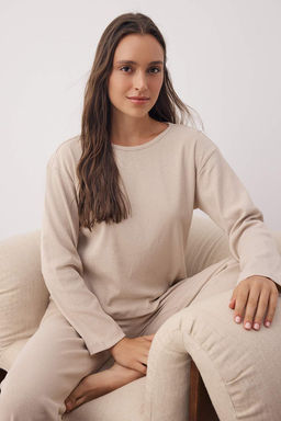 Trendyolmilla Kahverengi Fitilli Orme Pijama Tak?m? THMAW21PT0684