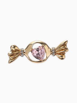 Брошь «Конфета» кристалл сердце, цвет розовый в золоте