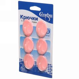 Цена за 6 шт. Крючки пластиковые в наборе 6шт на липкой основе "ИДЕЯДОМА", форма овал, цвет розовая пудра, нагрузка 1,5кг
