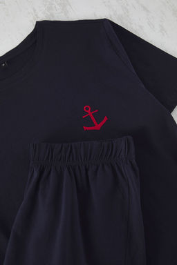 TRENDYOL MAN Lacivert Slim Fit Capa Nak?sl? Sortlu Orme Pijama Tak?m? TMNSS25PT00068 - Trendyolmilla фото 3