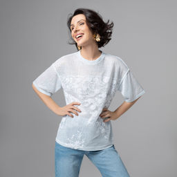 Футболка с объемным декором, Буду тебе сниться (голубой меланж) - Charutti фото 24