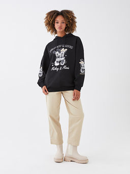 Mickey Mouse Bask?l? Uzun Kollu Oversize Kad?n Hoodie - Waikiki фото 3