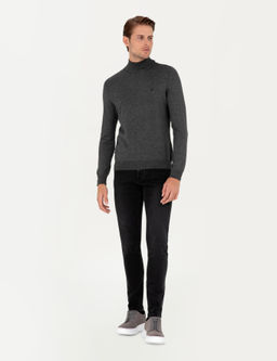 Antrasit Melanj Slim Fit Yar_m Bal_k__ Yaka Basic Triko Kazak - Pierre cardin фото 4