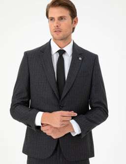 Antrasit Slim Fit _izgili Y_n Tak_m Elbise