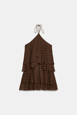 VESTIDO HALTER VOLANTES LUNARES / marron/blanco - Zara фото 3