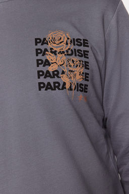 Antrasit Erkek Regular/Normal Kesim Uzun Kollu Bisiklet Yaka Bask?l? Sweatshirt TMNAW22SW0572