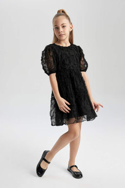Тюлевое платье для девочек с короткими рукавами - Defacto фото 4