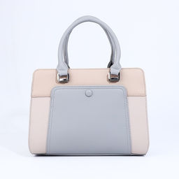 Сумка тоут на молнии, наружный карман, длинный ремень, цвет бежевый/серый